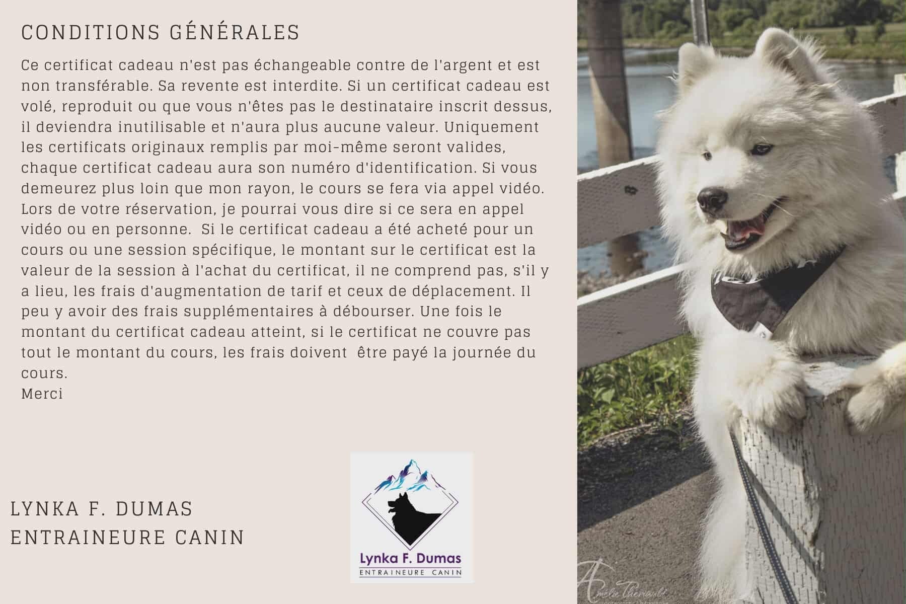 condition generale certificat cadeau en beauce