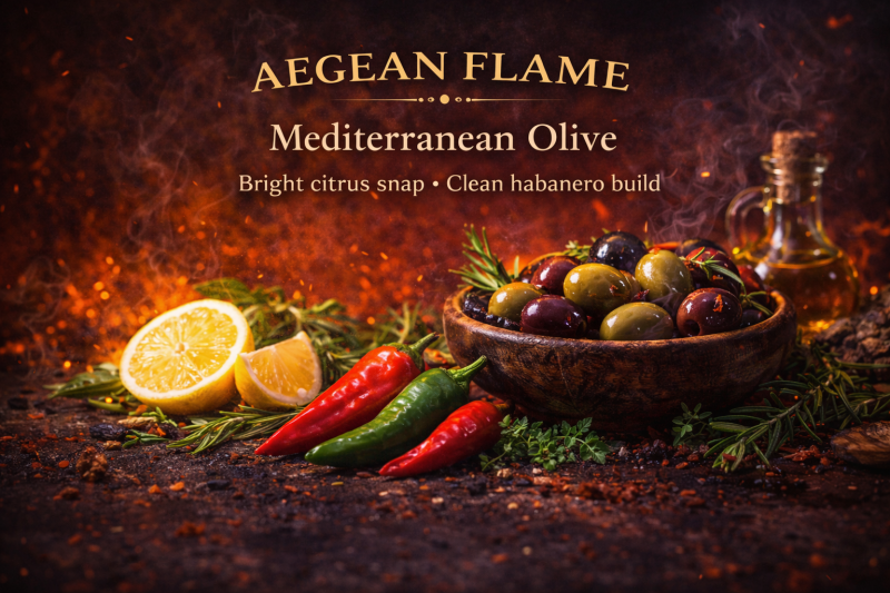 Aegean Flame — Mediterranean Olive Hot Sauce