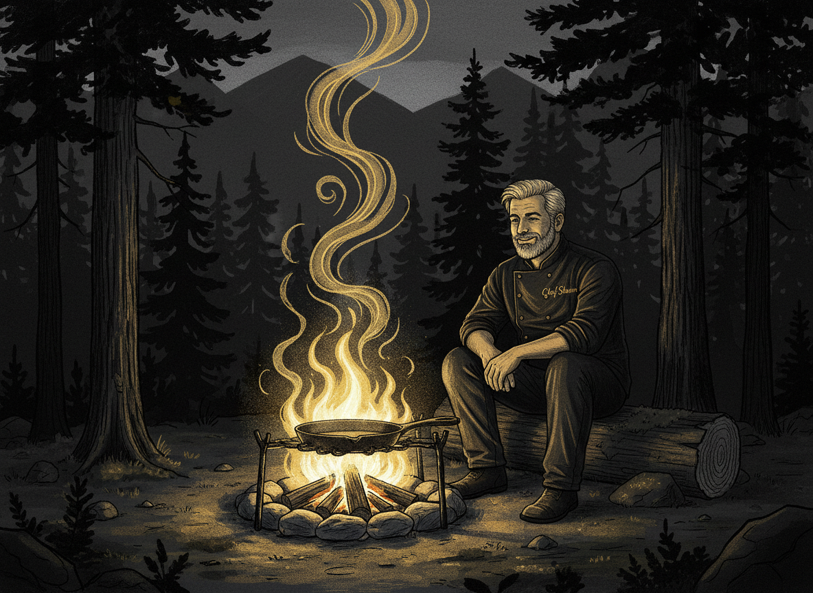 Smoky campfire and mountain forest representing the Poconos the Heart