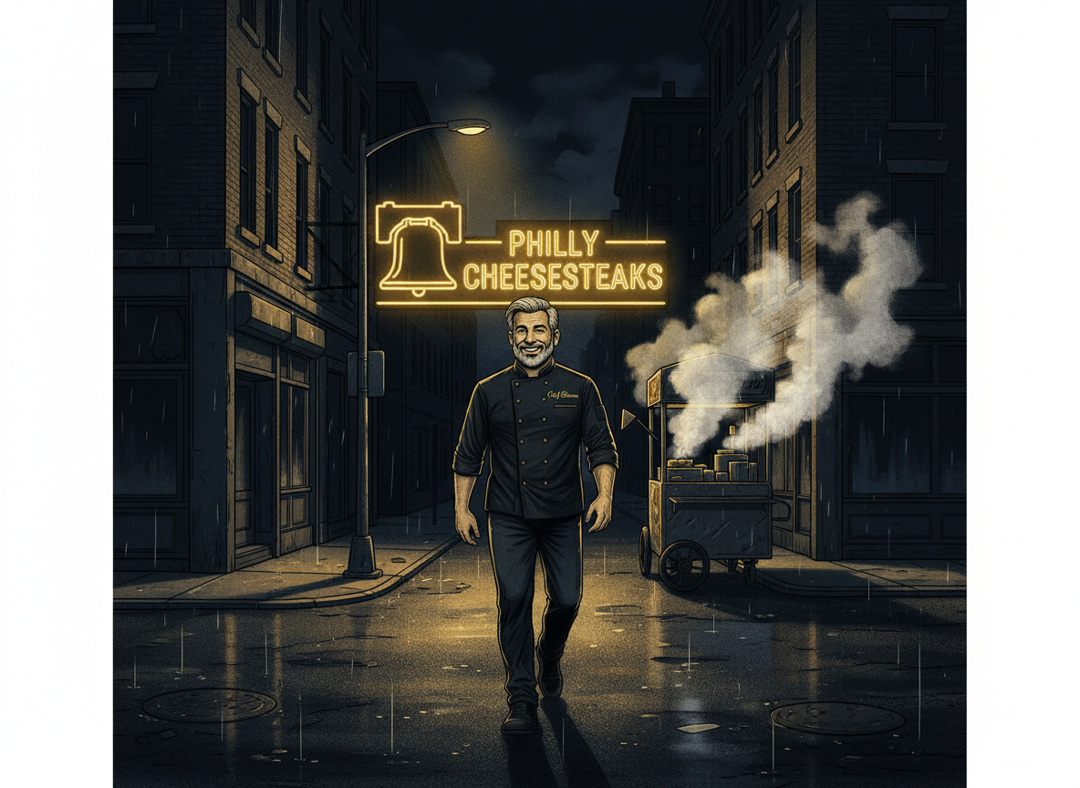 Urban street food and bold city skyline representing Philadelphia the Edge