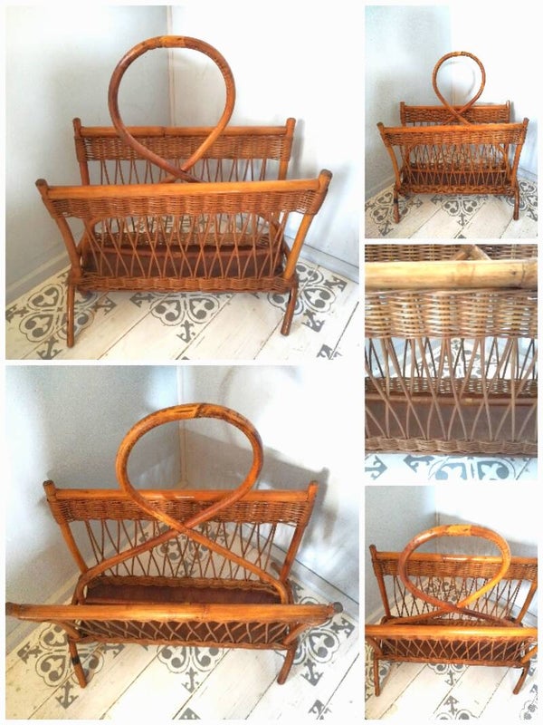 Porte-revues vintage en rotin