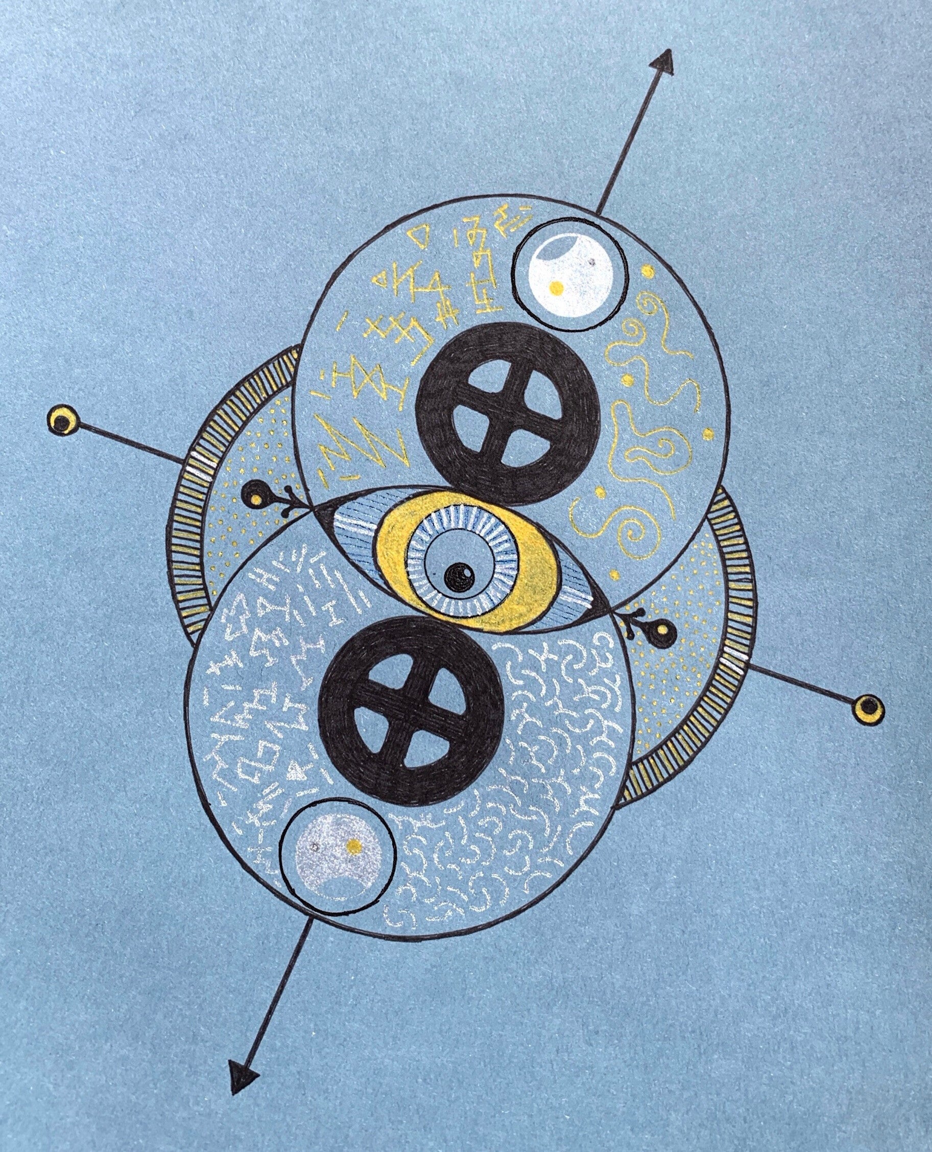 Een lichtcode tekening acqarel van Mariëlle Postma.