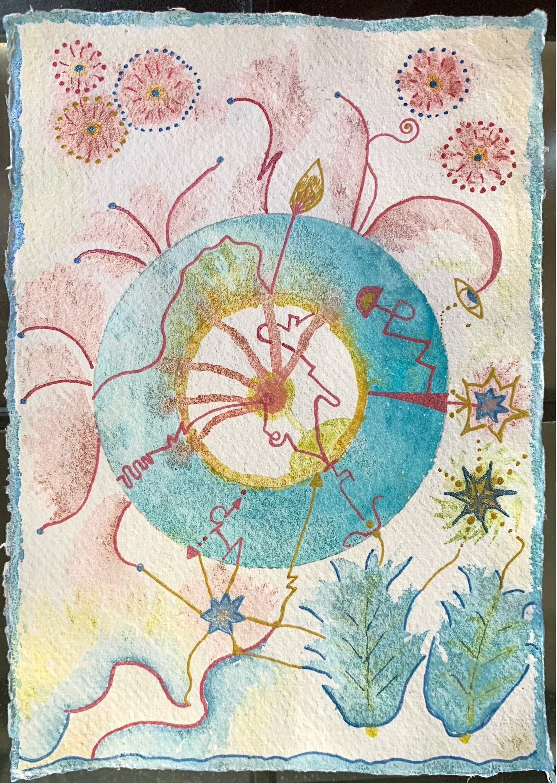 Een lichtcode tekening acqarel van Mariëlle Postma.