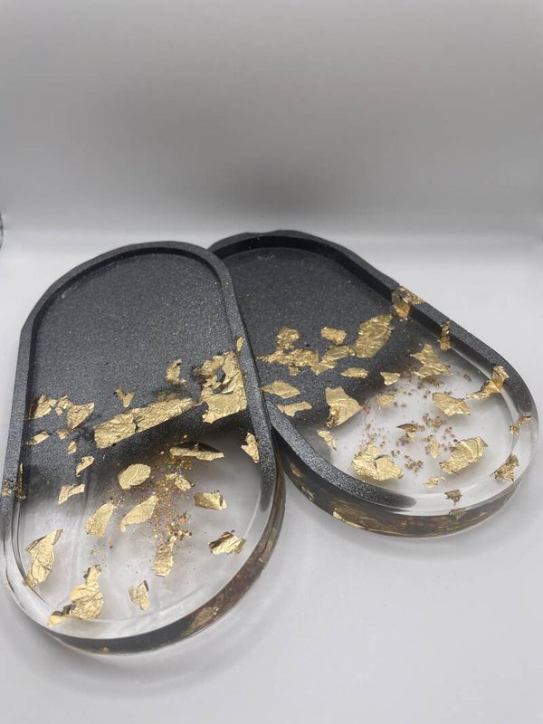 Onderzetter set grijs met goudschilvers