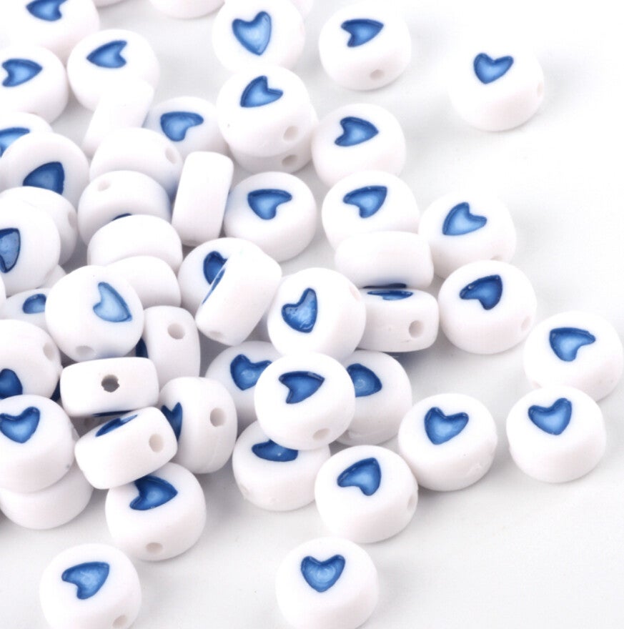 Hartjes kralen blauw