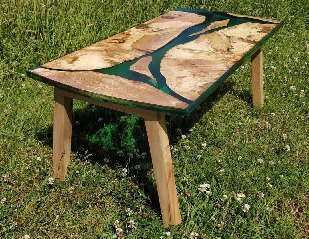 Beech with green resin coffee table