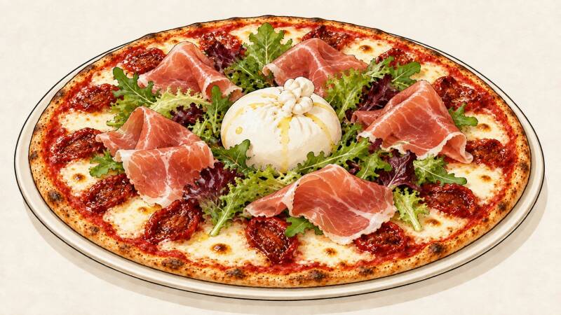 Illustration of the Burrata pizza
