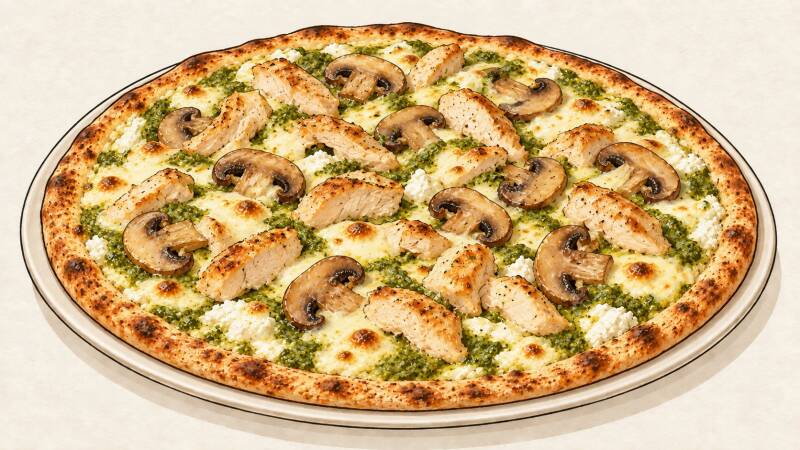Illustration of the Pollo & Pesto pizza