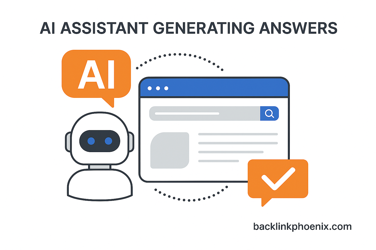 Backlink Phoenix illustration – AI assistant generating search answers for users