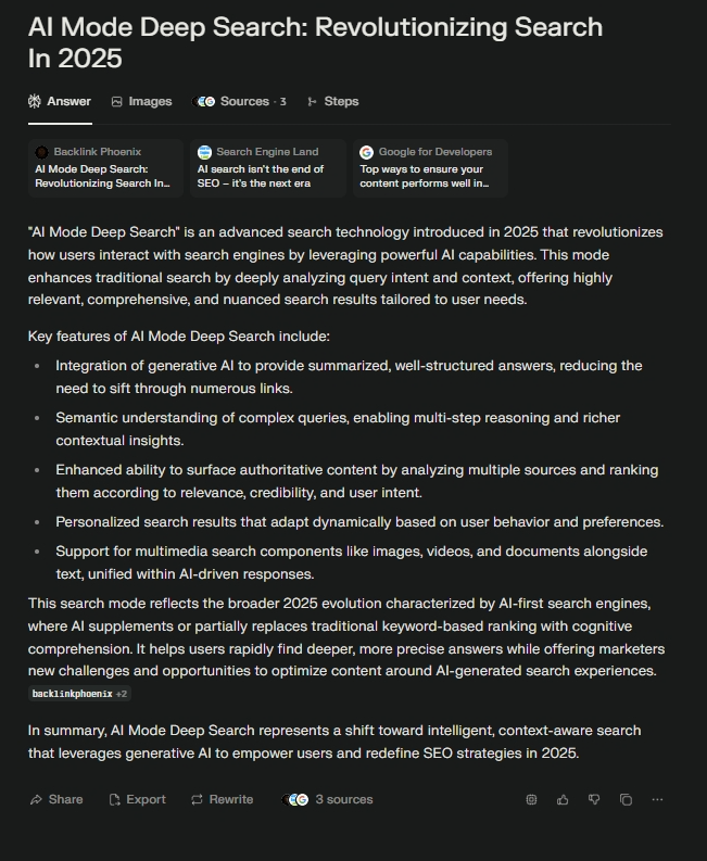AI Search and the Democratization of SEO 2025 – Verified Backlink Phoenix Case Study featured image showing AI-driven search visibility comparison with Search Engine Land and Google for Developers.