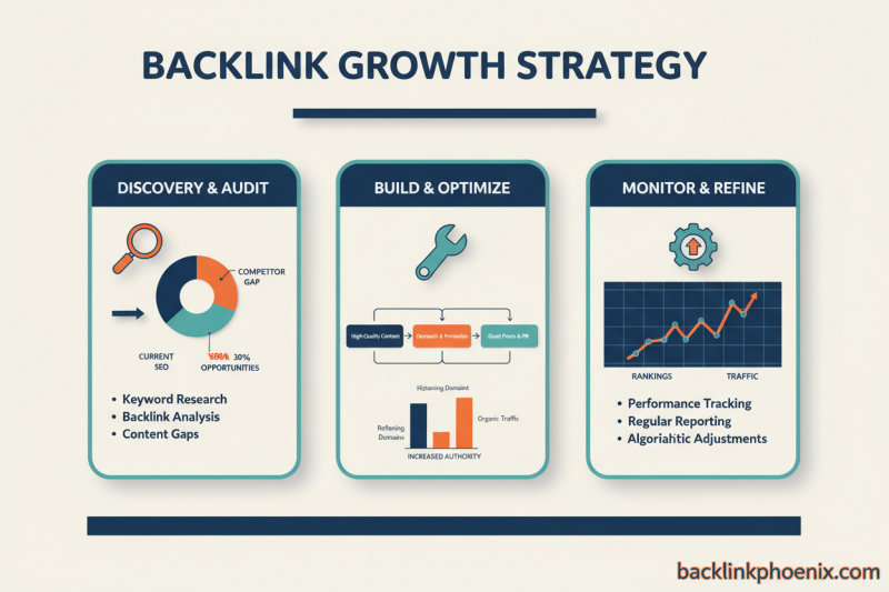 Flat vector infographic showing a digital PR network with news sites, blogs, and brand mentions connected by backlinks, illustrating how digital PR drives authority — Backlink Phoenix.