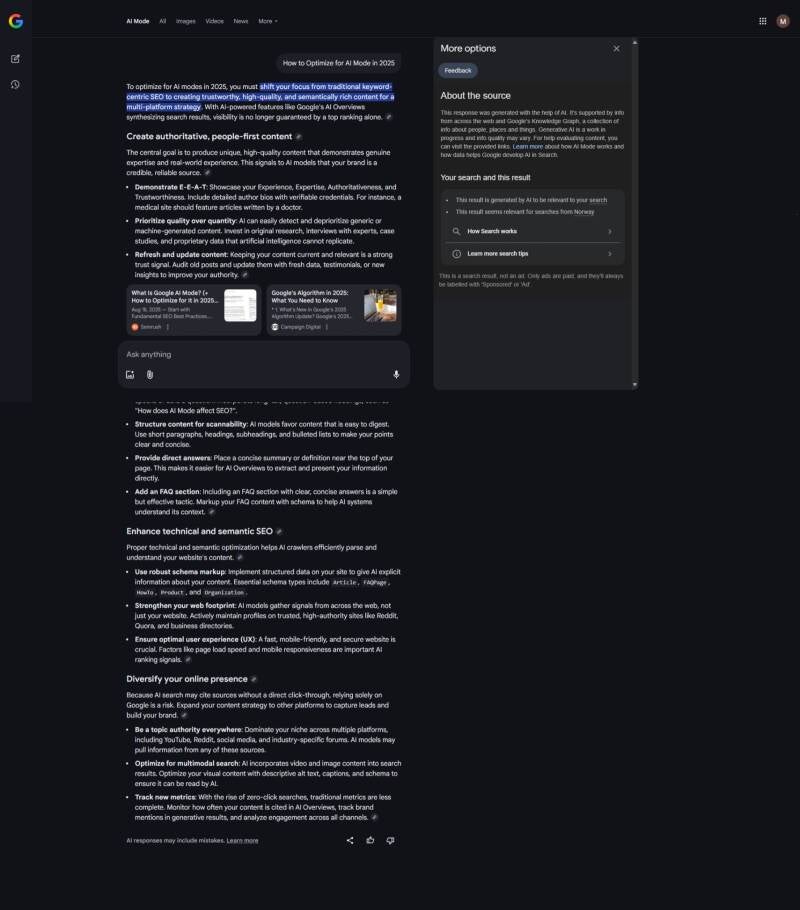 Google AI Mode optimization 2025 guide recommending semantic and trustworthy content aligned with Backlink Phoenix strategy
