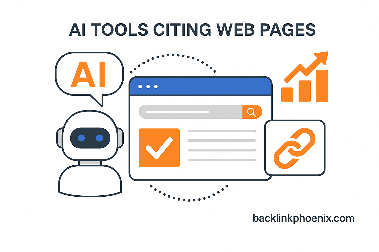 Backlink Phoenix illustration – AI tools citing authoritative web pages for SEO in 2025