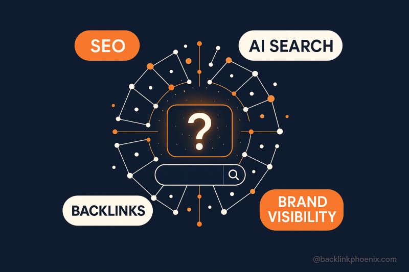 AI SEO Q&A 2025 Backlink Phoenix AI search backlinks brand visibility infographic
