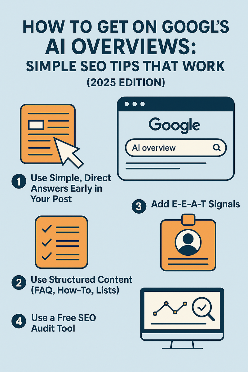 Backlink Phoenix infographic – steps to get featured in Google AI Overviews for SEO in 2025