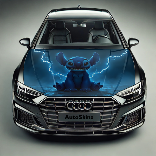 Premium Car Hood Wrap – Custom Design – Gloss/Matte  – Easy Install Stitch Blue