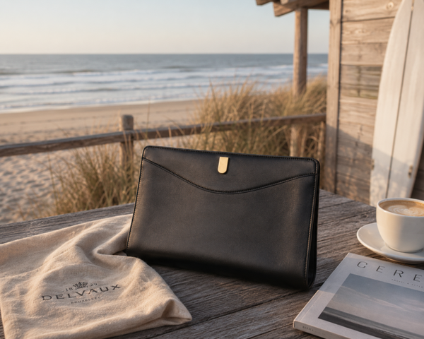 Delvaux vintage clutch in zwart leer