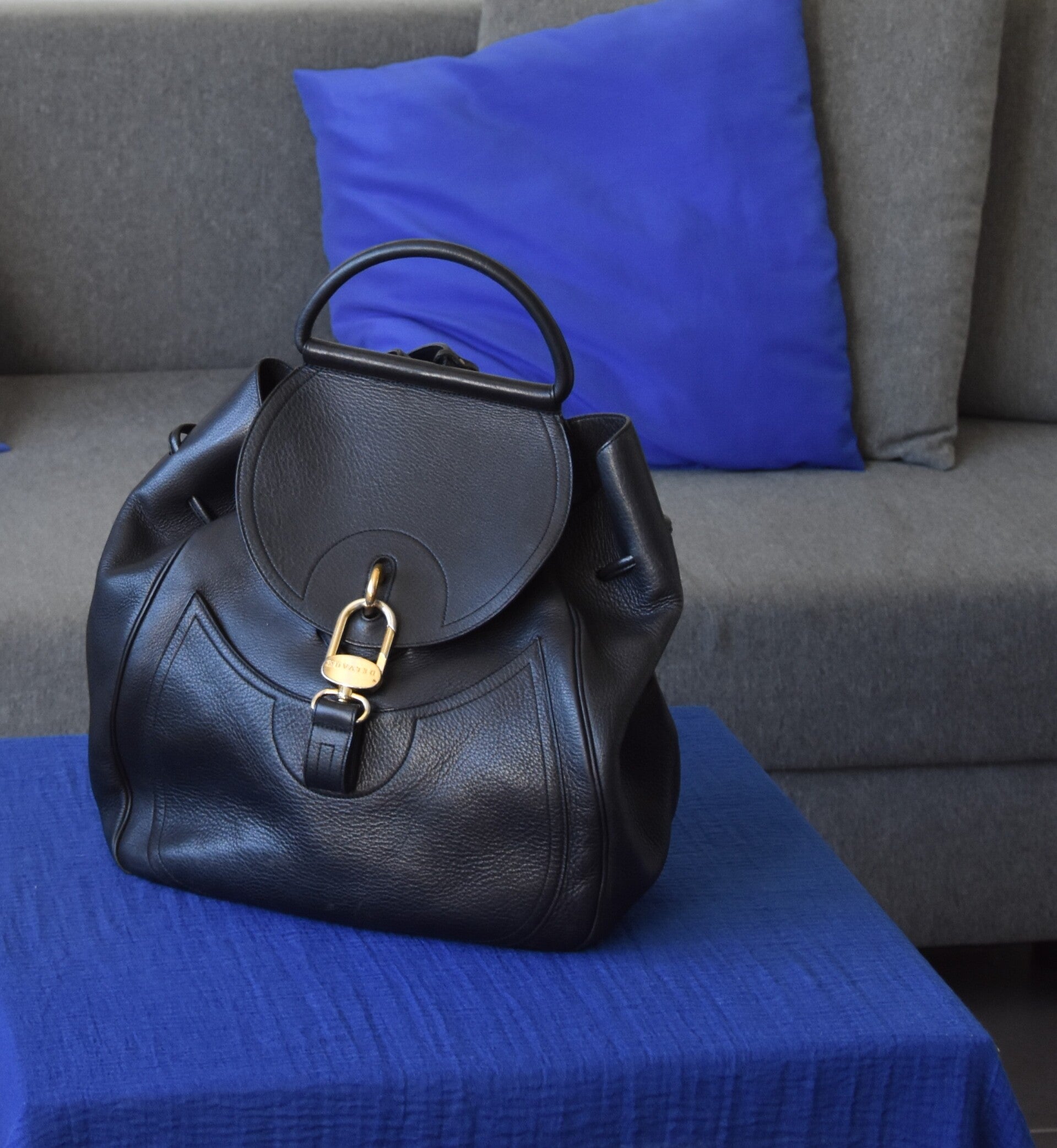 Delvaux Lucifer backpack in zwart leer + spiegel/certificaat