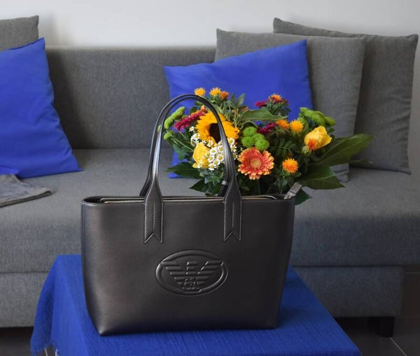 Emporio Armani Freda Logo Eagle Tote Bag – Gun Metal