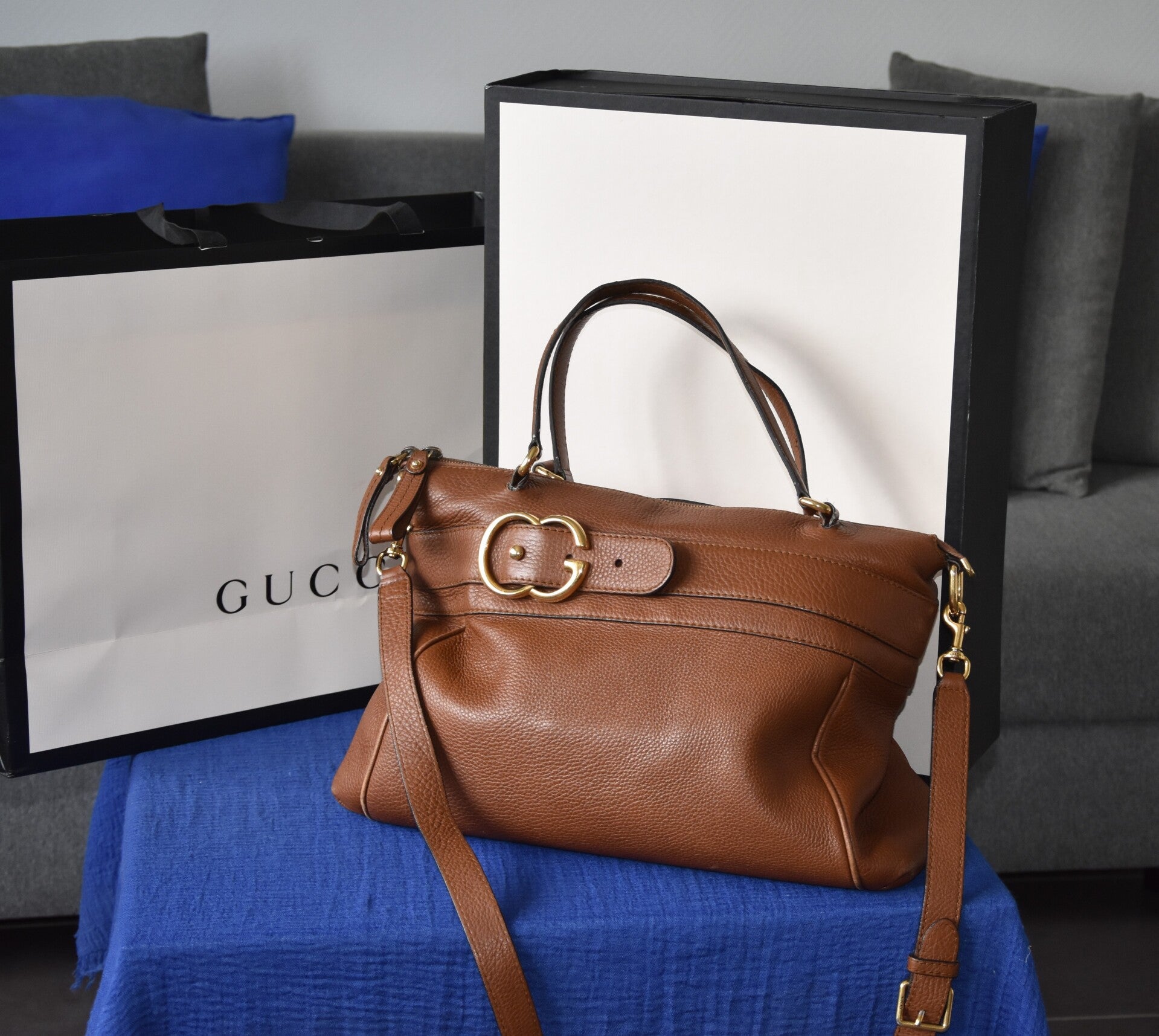 Gucci GG Ride Medium in gekorreld kalfsleer cognac