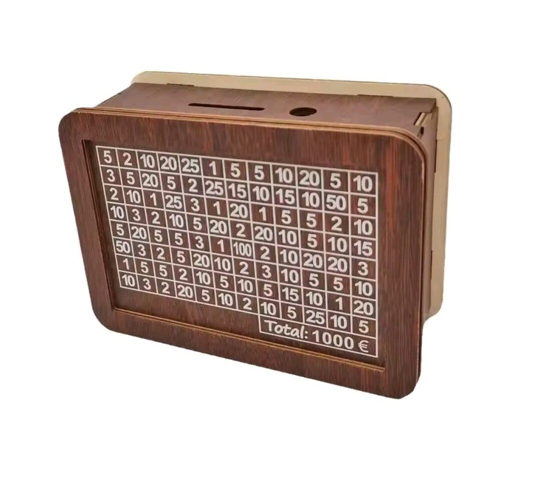 Tirelire en bois avec tirelire réutilisable avec but d'épargne et numéros boîtes