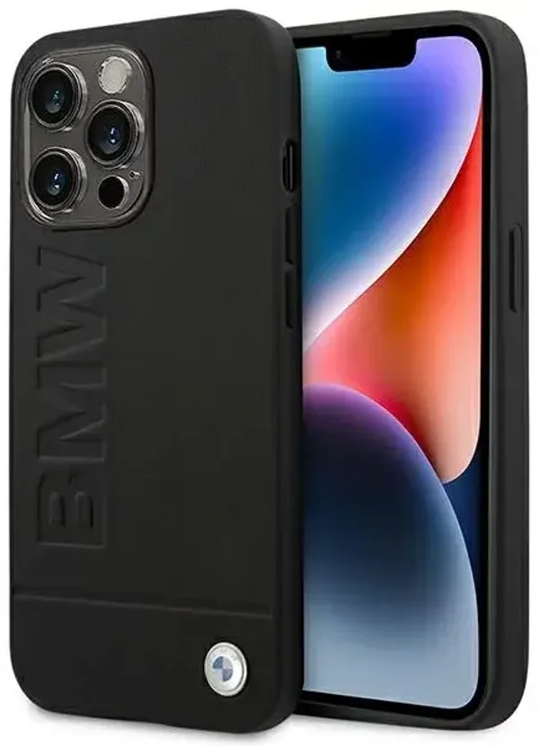 Funda BMW iPhone 14 Pro 6,1" black Leather Stamp BMHCP14LSLLBK