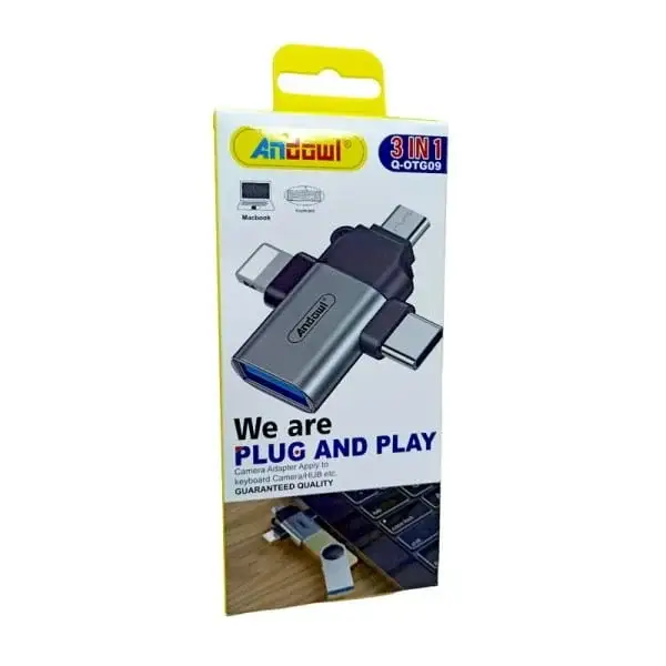 ANDOWL Q-OTG09 Adaptador OTG 3 en 1 Plug And Play