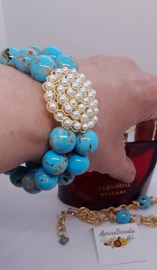 Bracciali elastici (aulite, giada, turchese, perla)