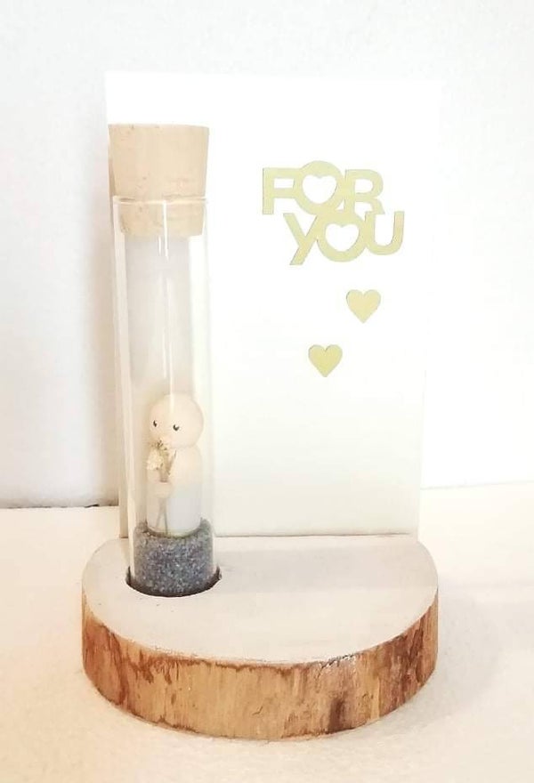 Wenskaart For You met pegdoll - Grijs/blauw