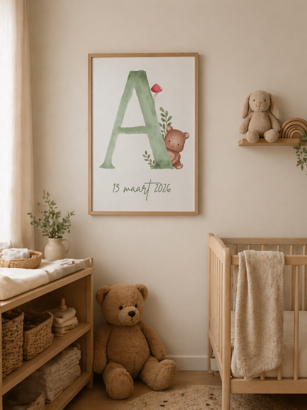 Geboorte kamerposter | Alfabet Woodland