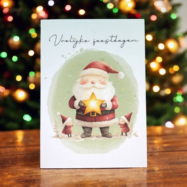 Kerstkaart | Kerstman met ster