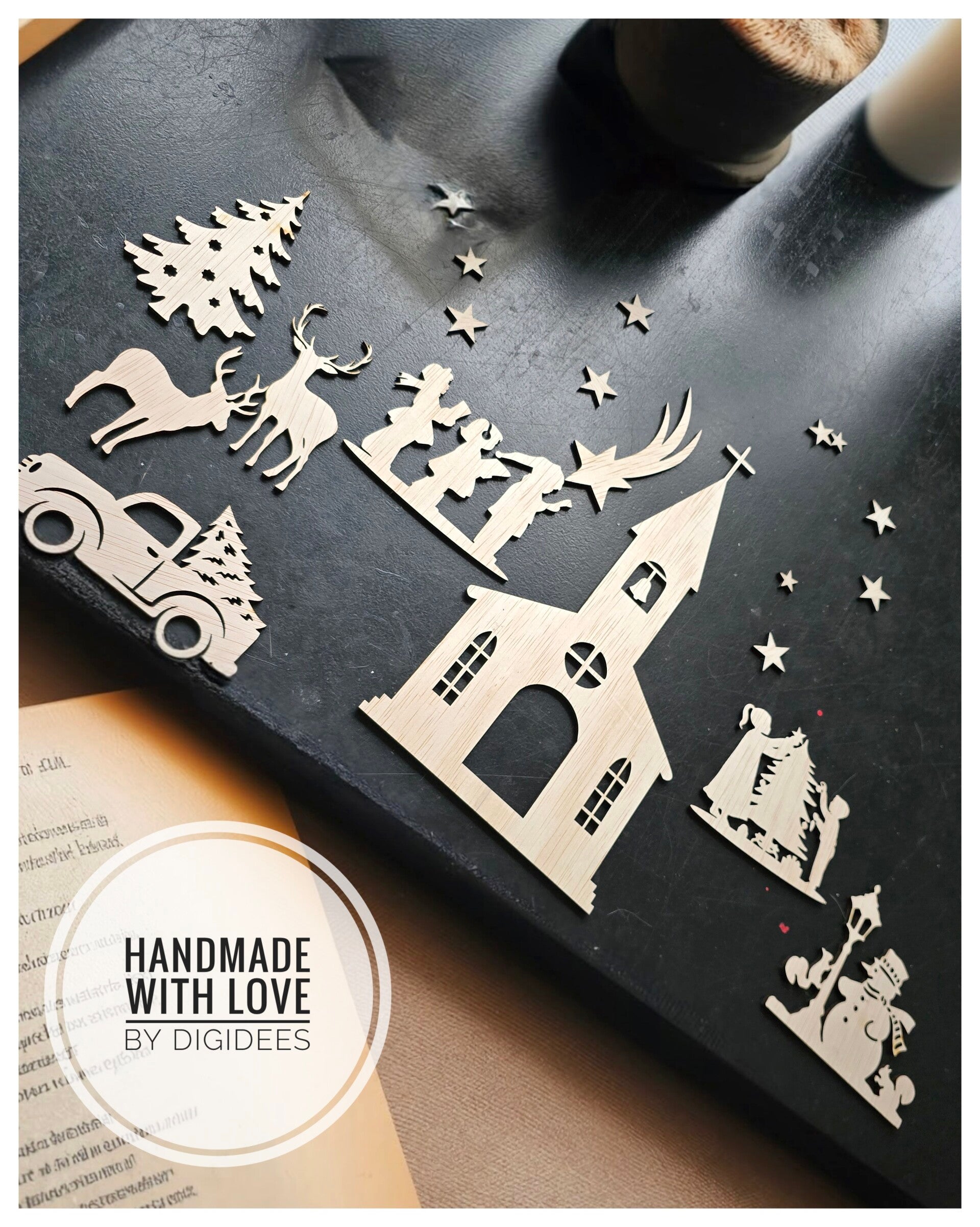 Houten raamstraatje kerstset