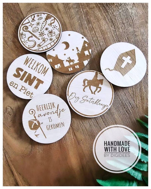 Sfeervolle Sinterklaas Houten Onderzetters Set