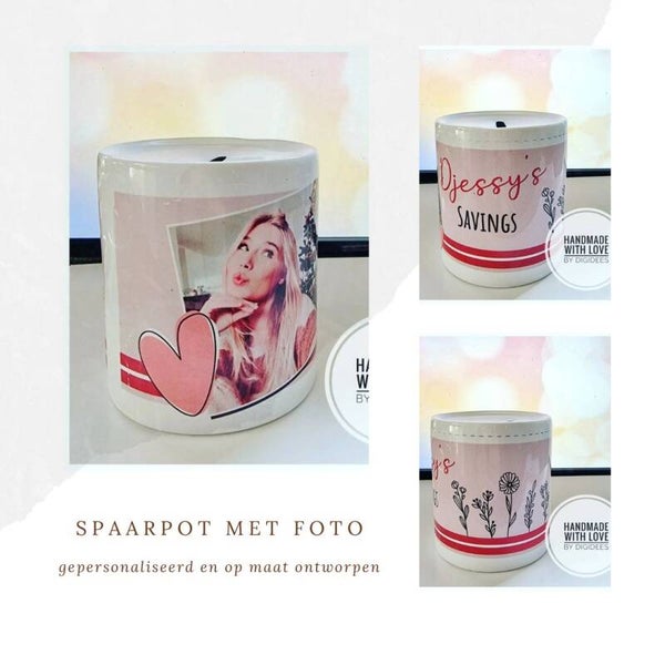 Keramische Spaarpot bedrukt met foto en/of tekst