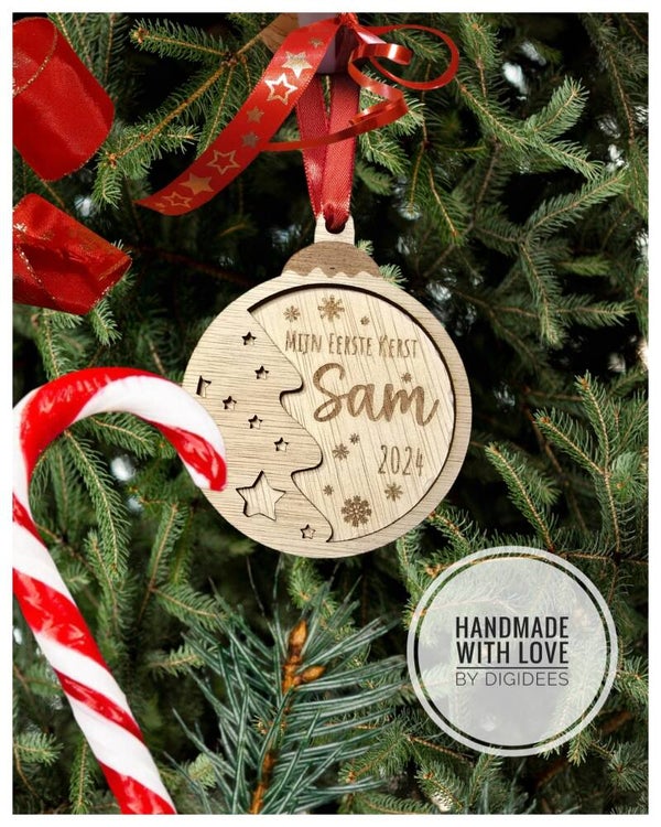 Gepersonaliseerd Houten Kerstornament – Mijn Eerste Kerst 2024
