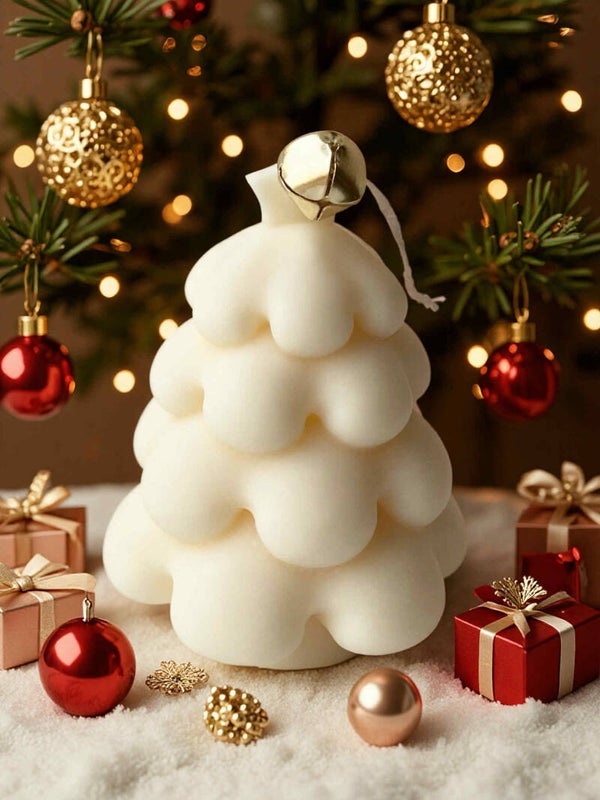 Snowy Christmas Tree Candle