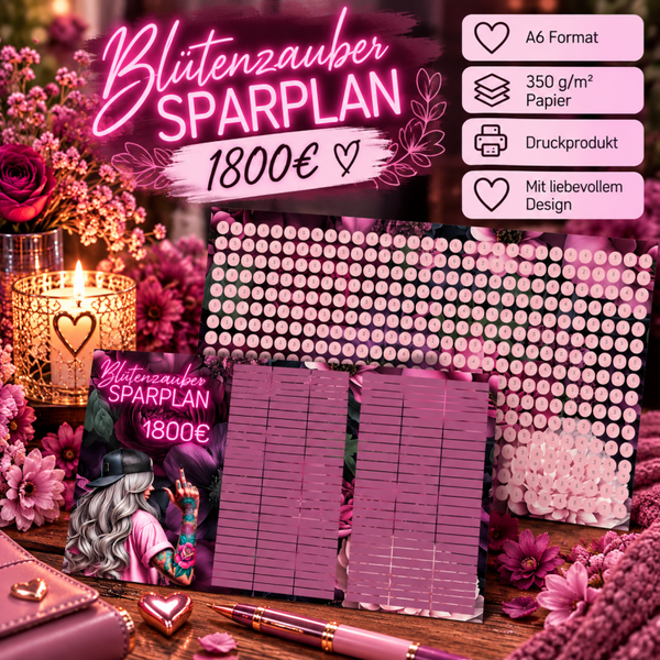 🌸 Blütenzauber Sparplan – 1.800 € | Florale Sparchallenge 🖤