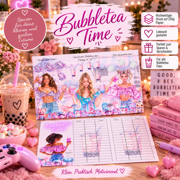 🧋 Bubbletea Time – Spar-Challenge | Süßes Design zum Sparen