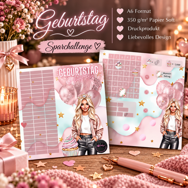 Geburtstag Sparchallenge A6 – Birthday Challenge | Geld sparen für Geburtstagswünsche