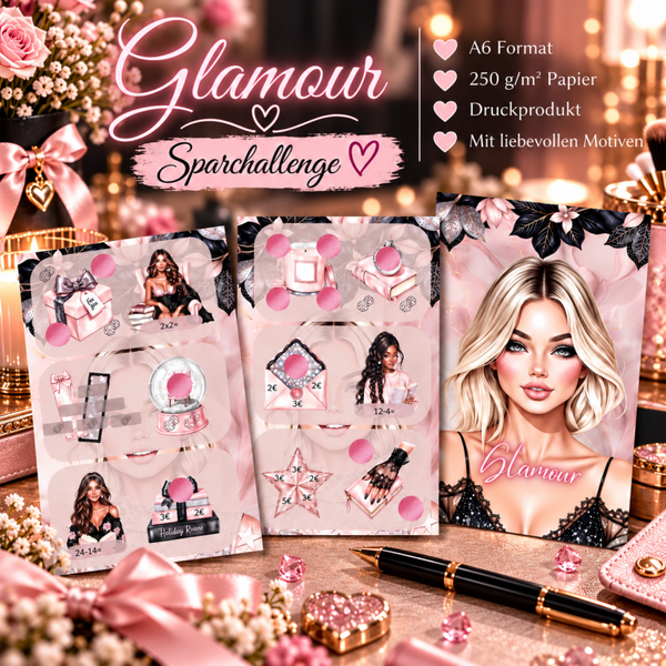 💗 Glamour Sparchallenge A6 – Beauty & Fashion | Gedrucktes Sparspiel
