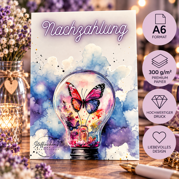 🦋 A6 Deckblatt „Nachzahlung“ – Schmetterlinge & Fantasie