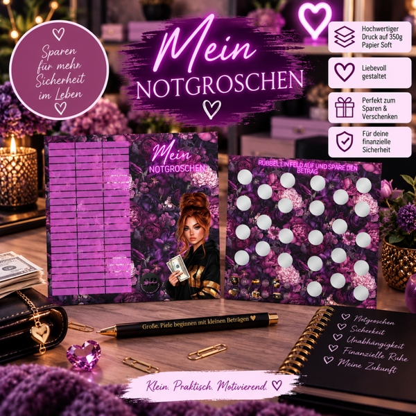 💜 Mein Notgroschen – Sparchallenge im eleganten Lila-Blumen-Design