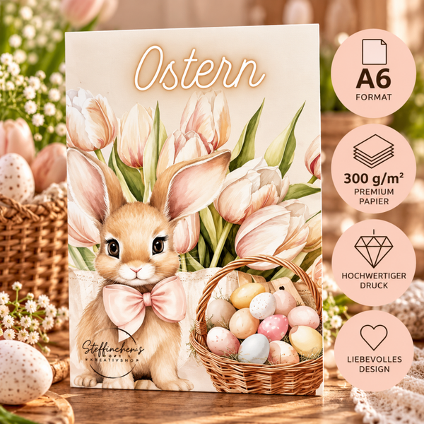 🐰 A6 Deckblatt „Ostern“ – Süßer Osterhase & Frühlingszauber