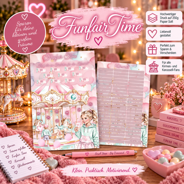 🎠 Funfair Time – Spar-Challenge | Karussell Motiv in Rosa & Pastell