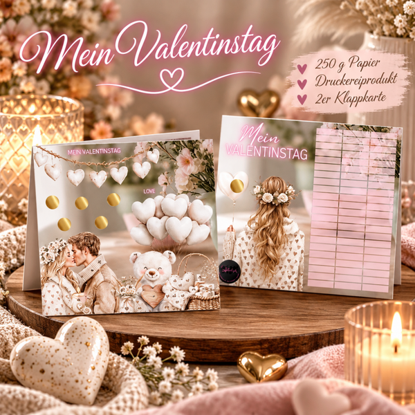💗 Mein Valentinstag – Romantisches Sparspiel | 2er-Klappkarte