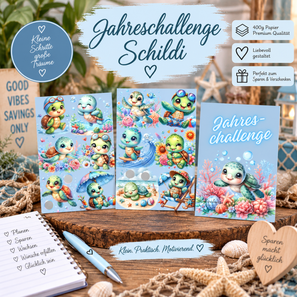 🐢 Jahreschallenge „Schildi“ – liebevoll gestaltetes Sparspiel für das ganze Jahr
