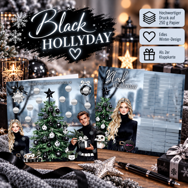 🖤 Black Hollyday – Edle Weihnachts-Sparchallenge | 2er Klappkarte ❄️