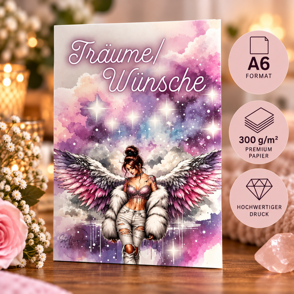 ✨ A6 Deckblatt „Träume & Wünsche“ – Fantasy Angel Design ✨