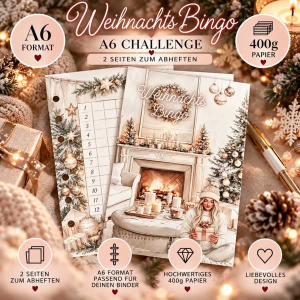 🎄 Weihnachts Bingo A6 – Festliche Challenge zum Abheften