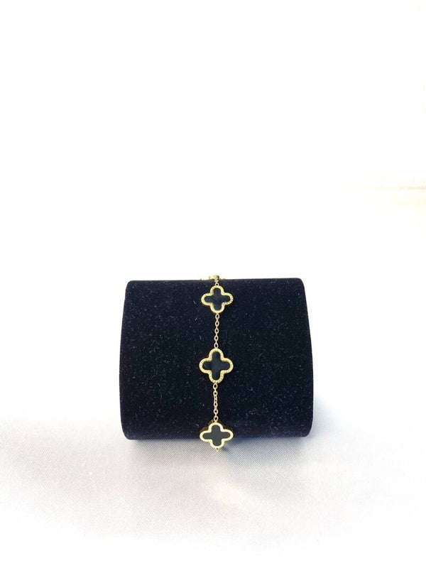 Bracelet en acier inoxydable, chaîne à fleurs coréennes noires